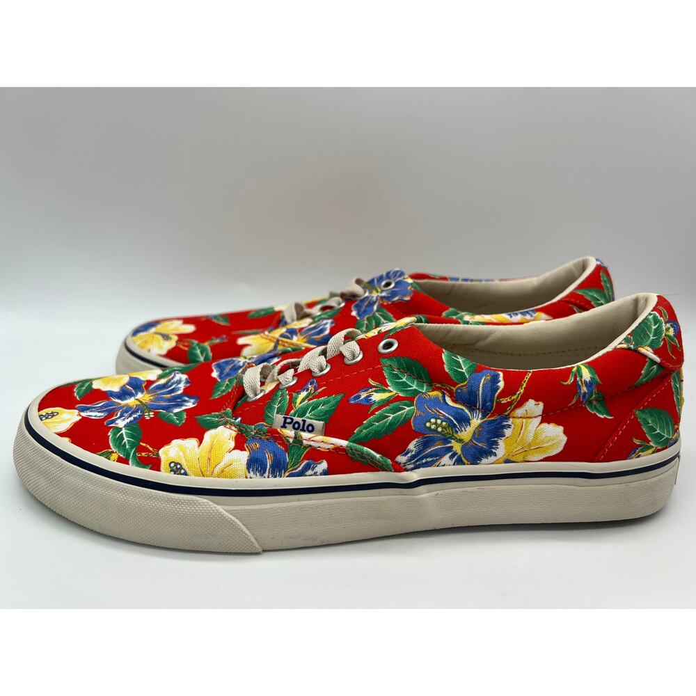 Polo Ralph Lauren Men's Thorton Canvas Shoes Floral Red Size 10D NEW - Picture 2 of 16